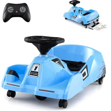 GOPLUS Kart Électrique Enfant 12V 2-4KM/H 2-5 Ans avec Serpillère Amovible, Kart de Nettoyage Enfants Télécommandée, Klaxon & Musique, Volant, Voiture Electrique Garçons Filles, Charge 30KG (Bleu)
