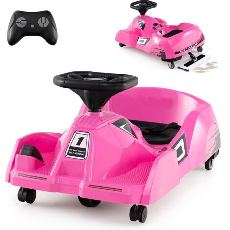 GOPLUS Kart Électrique Enfant 12V 2-4KM/H 2-5 Ans avec Serpillère Amovible, Kart de Nettoyage Enfants Télécommandée, Klaxon & Musique, Volant, Voiture Electrique Garçons Filles, Charge 30KG (Rose)