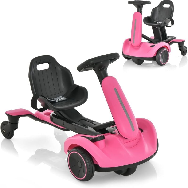 Goplus - Kart Électrique Enfants 3-8 Ans 6V,avec Volant et Siège Réglables,5 Roues,Charge 25KG,4,2-4,8KM/H,Voiture à Pédales,Rose