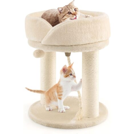 GOPLUS Katzenkratzbaum, Katzenbaum mit Abnehmbarem Katzenhaus aus Schwamm, Sisal-Saeule, Haengende Kugel, Vertikales Design, Elegantes Aussehen, Kletterbaum für Haus, Katzencafé, Geschaeftsraeume (Grau)