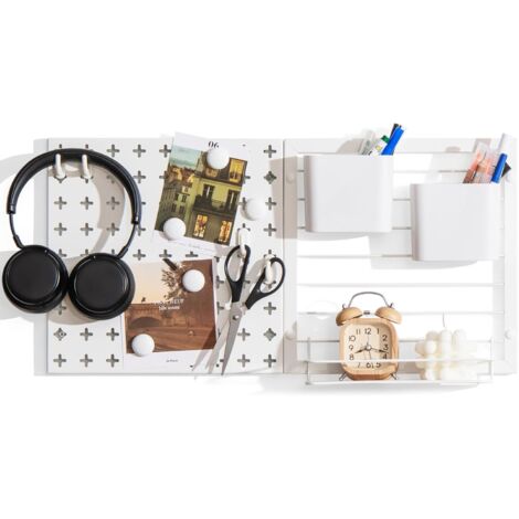 GOPLUS Kit di Organizzazione da Parete Combinato con Pannelli Forati, 2 Pannelli Forati, Magneti, Ganci, Ripiani, Contenitori, per Esposizione e Stoccaggio, per Ufficio, Bagno, 30,5 x 30,5 cm