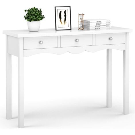 GOPLUS Konsolentisch Ablagetisch mit 3 Schubladen, Aribeitstisch, Schminktisch 100x32x75 cm, Schreibtisch Landhausstil