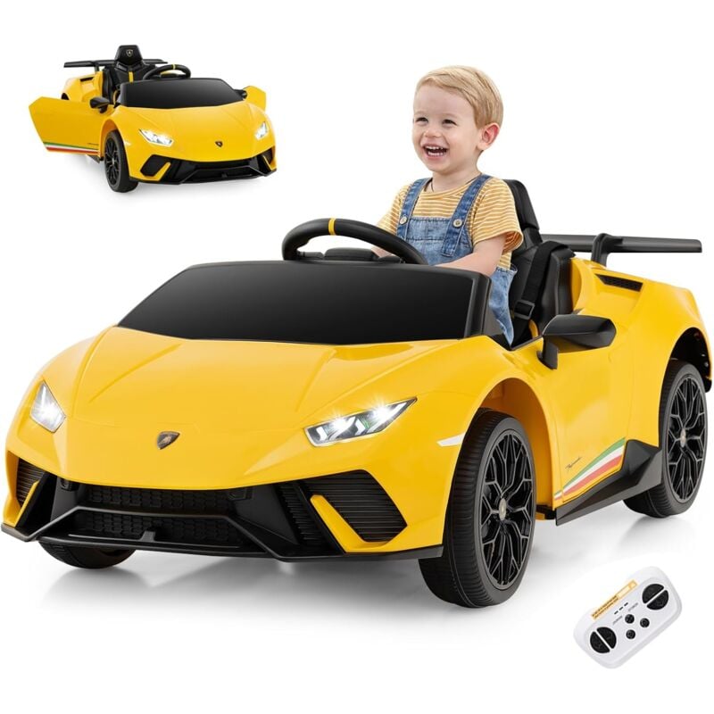 Lamborghini 12V Voiture Electrique Enfants 1 Places, Vehicules Electrique Enfants pour 3 Ans+, 3 Vitesses 3-5 km/h, Son, Télécommande, Musique,