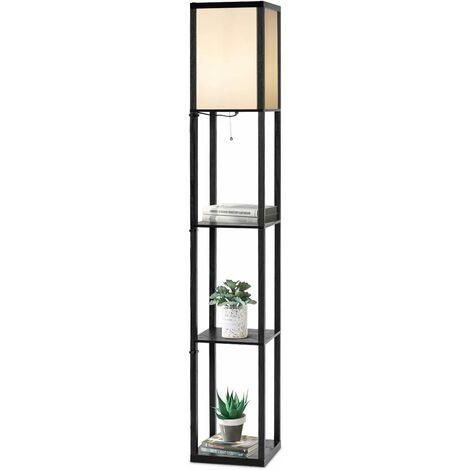 GOPLUS Lampada da terra con struttura in legno -H 160CM-Triplo spazio per i ripiani