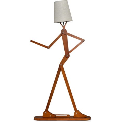 GOPLUS Lampada da Terra Decorativa su Supporto a Forma Umana, Lampada in Legno con Articolazioni Regolabili, Forma Variabile e Paralume in Tessuto, Stile Creativo per Soggiorno/Camera da Letto/Ufficio