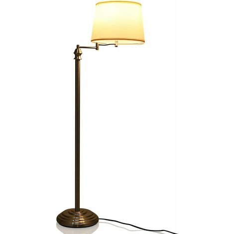 GOPLUS Lampada da Terra Moderna, Braccio Estensibile, Paralume in Tessuto di PVC, Base Tonda Antiribaltamento, Compatibile con Lampadina E27