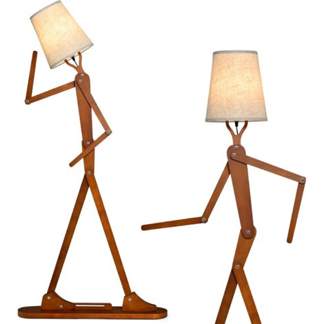 GOPLUS Lampadaire Décorative sur Pied 160 CM à Forme Humaine, Lampe en Bois avec Articulations Réglables, Forme Variable, Marron