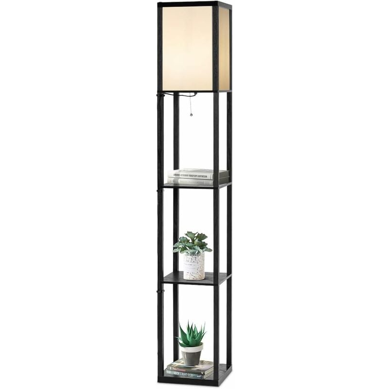 Lampadaire Interieur 1,6M avec Tablettes de Rangement a 3 Niveaux, Lampe sur Pied, Abat-jour en Tissu, Ampoule E27+60W(NON Inclue), Socle Ø26CM, pour