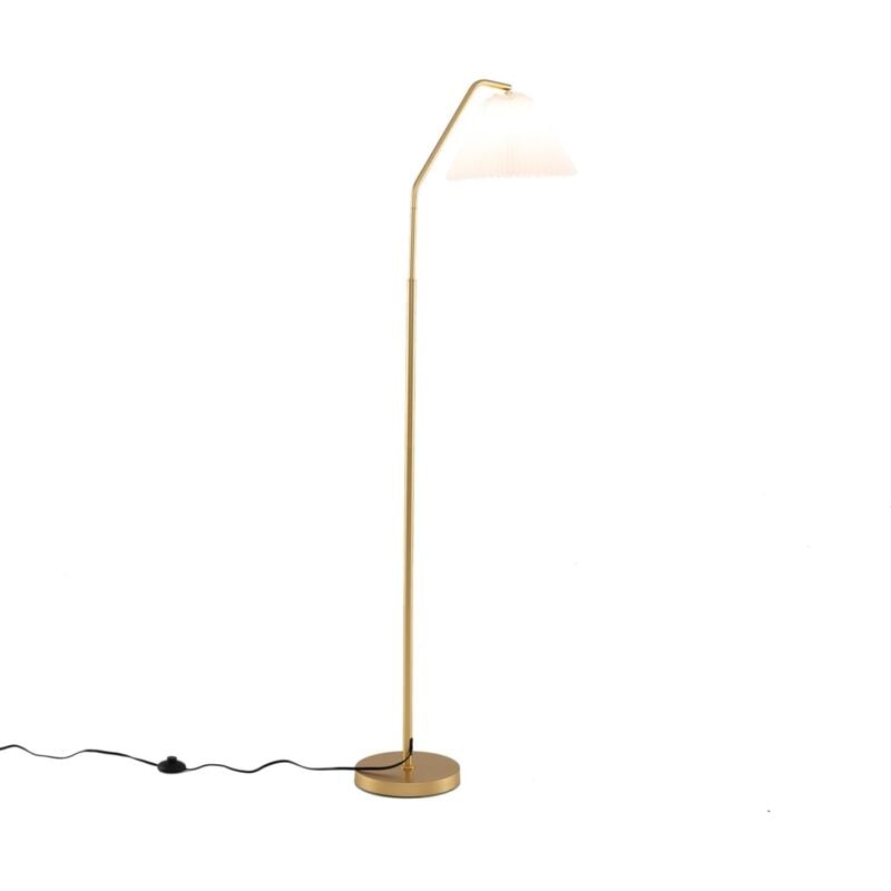 Lampadaire Moderne sur Pied H.168CM avec Tête de Lampe Réglable, Abat-jour Plissé, Interrupteur à Pied, Douille E27 - Goplus
