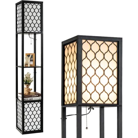 GOPLUS Lampadaire Salon, Lampadaire sur Pied avec Planche de Rangement et 2 Douilles E27, Convient pour Salon, Chambre à Coucher, Balcon, 26 x 26 x 156,5 cm, Noir
