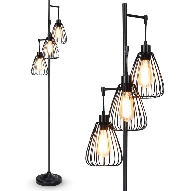 Lampadaire sur Pied Vintage, 3 Têtes en Forme de Larme, Lampe Salon Design avec Hauteur 168CM, Lampadaire d'Arbre Rustique pour Salon, Cuisine,