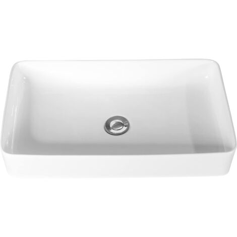 Goplus – Lavabo en céramique rectangulaire 60x35x11cm – Vidange pop-up – Surface lisse facile à nettoyer – Design moderne pour salle de bain