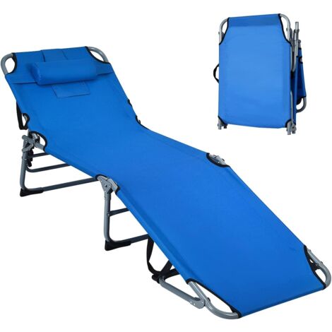 GOPLUS Lettino Prendisole Pieghevole, Sedia a Sdraio Reclinabile in 5 Posizioni con Foro Viso e Poggiatesta Rimovibile, da Esterno Giardino Spiaggia Mare Lago, Capacità 150 kg (Blu)