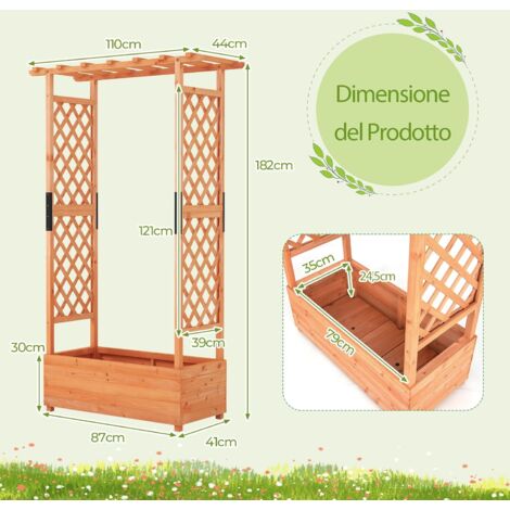GOPLUS Letto da Giardino Rialzato con Pergola, Letto da Giardino Rialzato in Legno con Tettoia Appesa, Scatola di Fioriere, Fori di Drenaggio per Piante Rampicanti, Fiori, Verdure, Letto da Giardino
