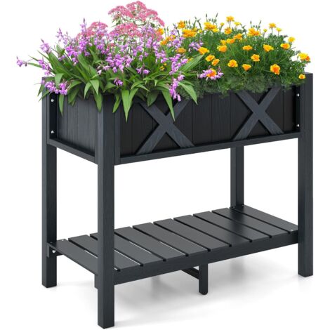 GOPLUS Letto per Giardino Rialzato, Fioriera Esterna con Gambe, Fori di Drenaggio, Ripiano Inferiore, Fioriera HIPS Resistente alle Intemperie per Verdure, Fiori, Erbe, Frutta
