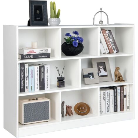 GOPLUS Libreria a Cubi in Legno, Scaffale Aperto a 3 Livelli con 8 Cubi, Libreria Scaffale Espositore per Soggiorno, Camera da Letto, Cameretta, Angolo di Lettura, 122 x 32 x 93 cm (Bianco)