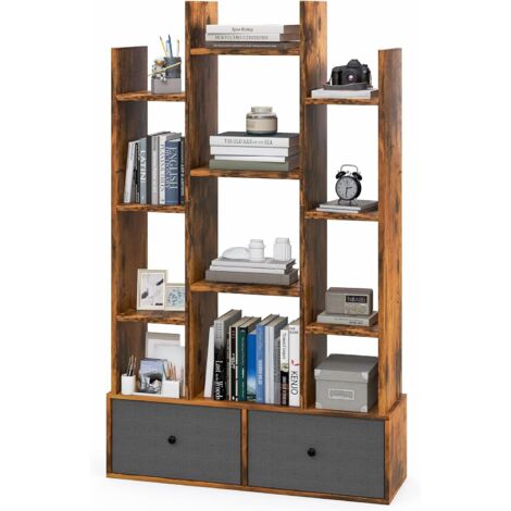 Albero per Libri con Cassetto in Legno,Libreria ad Albero, Libreria Verticale, Moderno Contenitore per Libri, Scaffale per libri Autoportante, Ripiani