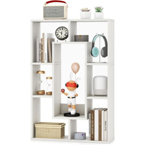 GOPLUS Libreria Geometrica da 90 cm, Libreria con Schienale Aperto e 7 Cubi, Scaffale Autoportante con Dispositivi Antiribaltamento, Organizzatore a Pavimento per la Casa (Bianco)