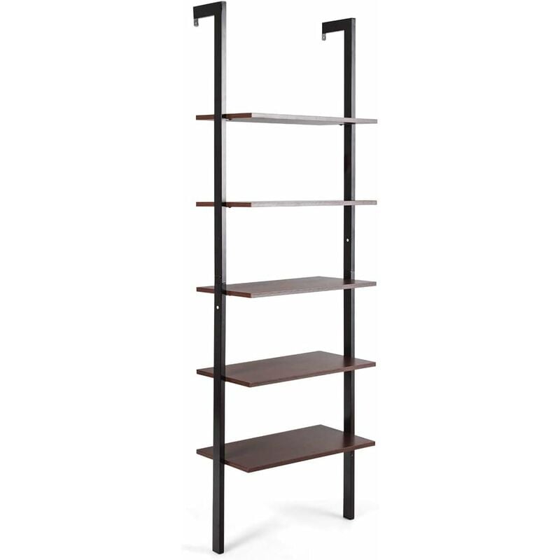 Goplus - Libreria Scaffale a Scala da Parete, Mensole a 5 Ripiani, Struttura in Metallo, Design Aperto, Portata di 150 kg, Arredo Soggiorno, Ufficio