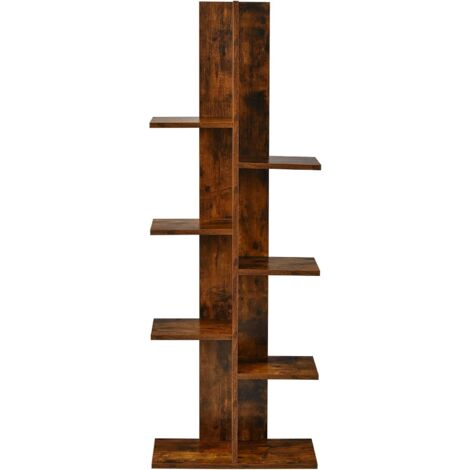 GOPLUS Librerie, Scaffale Portaoggetti in Legno, 4 Strati e 7 Posti per Libri e Riviste, Design in Forma Irregolare, Adatto per Soggiorno e Camera da Letto, 50 x 20 x 141 cm (Marrone chiaro)