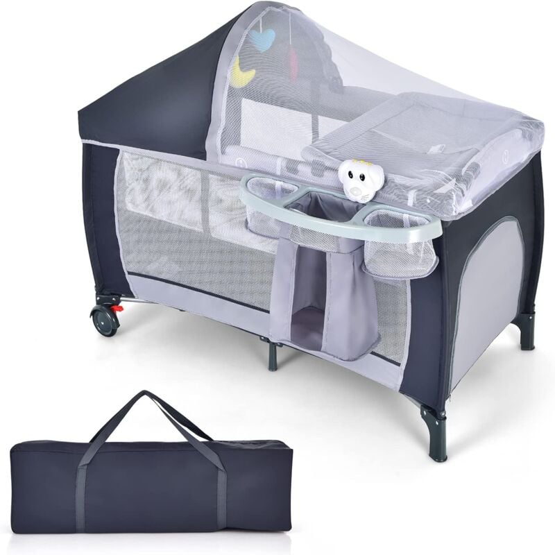 Goplus - Lit Bébé,Berceau Cododo Bébé avec Moustiquaire,Lit d'Enfant avec 2 roulettes à Frein, Lit Parapluie Bébé Pliant avec Table à Langer, Berceau