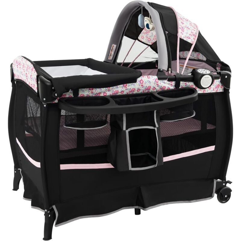 Goplus - Lit Parapluie Bébé Pliable avec Matelas, Berceau Bébé Evolutif avec Table à Langer, Boîte à Musique et Roues Verrouillables, Lit de Voyage