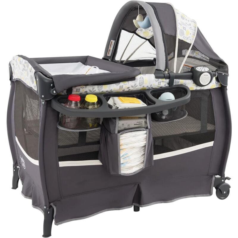 Goplus - Lit Parapluie Bébé Pliable avec Matelas, Berceau Bébé Evolutif avec Table à Langer, Boîte à Musique et Roues Verrouillables, Lit de Voyage