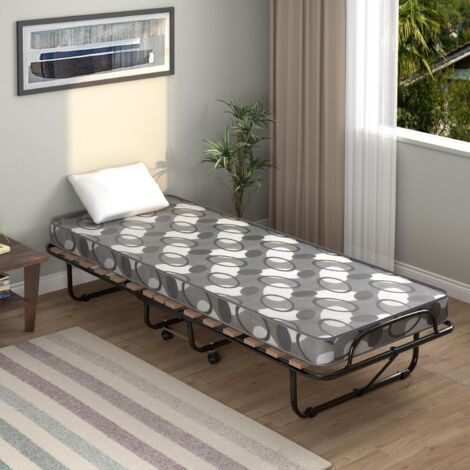 Goplus – Lit pliant 1 personne 80x185 cm – Matelas en mousse mémoire 6,5 cm – Charge 135 kg – Pliable avec roues – Cadre métallique robuste