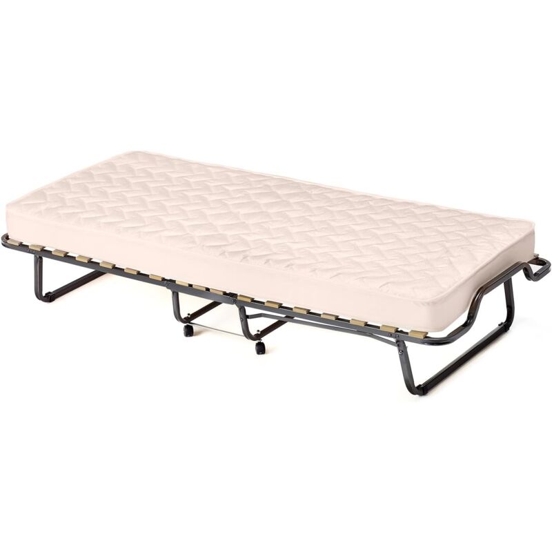 Goplus - Lit Pliant à Roulettes avec Matelas 10CM - 200x90CM Charge 130KG - à Lattes en Bois Matelas en Mémoire de Forme(Vague)