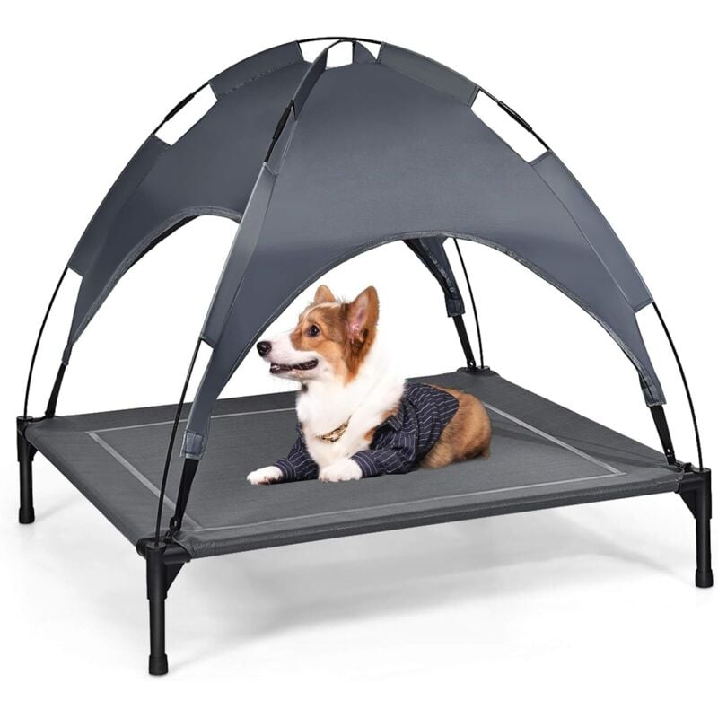 Lit pour Animaux de Compagnie avec Auvent Amovible, Lit pour Chien Sureleve Portable en Textilene Ideal pour Jardin, Camping ou Plage, 90 x 81 x