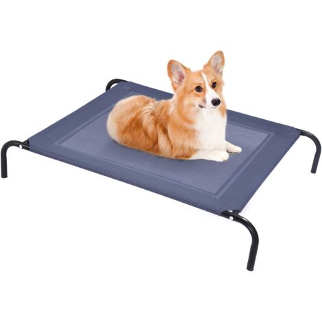 GOPLUS Lit pour Chien, Lit Surélevé Couchette en Textilène, Cadre en Acier, Idéal pour Jardin, Camping ou Plage, 130 x 90 x 20 CM, Gris