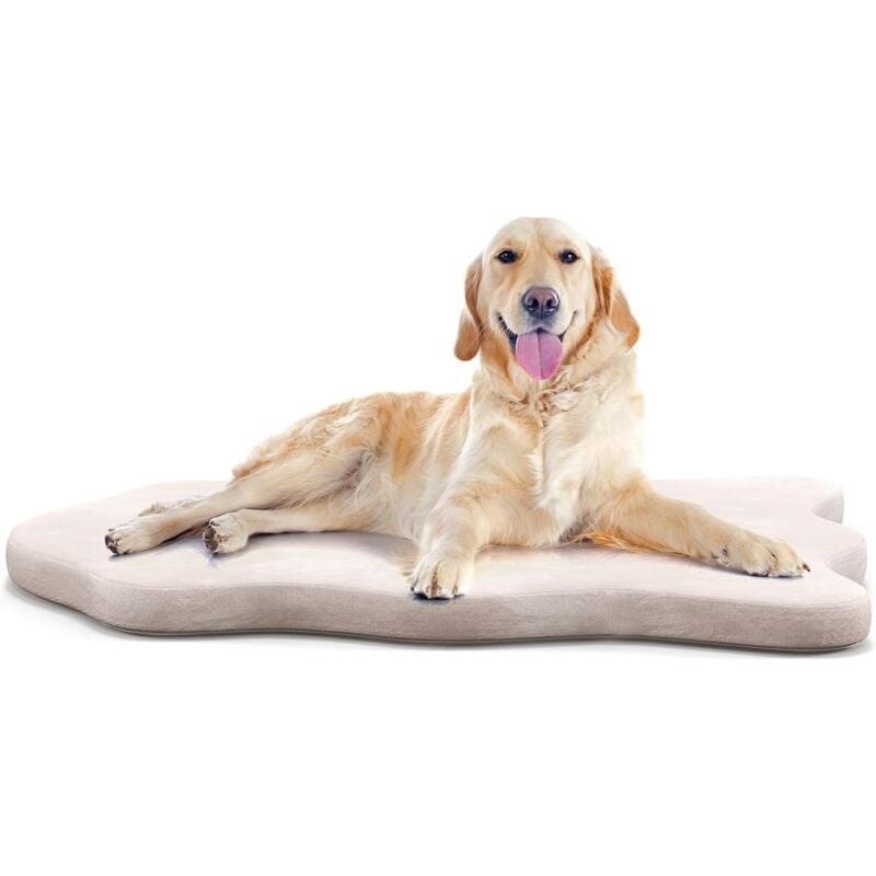 Lit pour Chien, Tapis pour Chien Moelleux avec Housse Amovible & Mousse à Mémoire de Forme, Matelas 110 cm x 66 cm (Beige) - Goplus