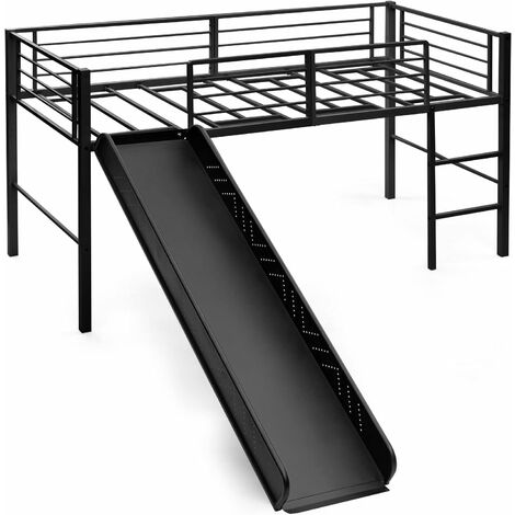 GOPLUS Lit Superpose avec Echelle et Toboggan Amovible,Cadre de Lit pour Enfant avec Cloture de Securite et Espace de Rangement Spacieux sous Lit, Charge Max 150KG,190X90X78CM (Noir)