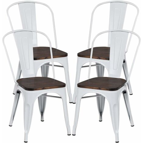 GOPLUS Lot 4 de Chaises de Bistrot Metal,4 Chaises Salle a Manger Empilables Style Industriel en Acier,Chaise en Metal Bistrot.Blanc