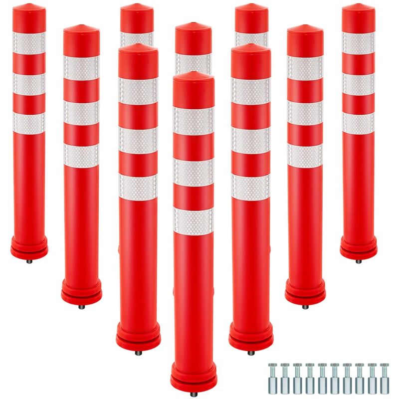 Goplus - Lot de 10 Poteaux de Signalisation-H. 65,5cm-Barrières de Parking Flexibles-Boulon d'Ancrage-Bandes Réfléchissantes