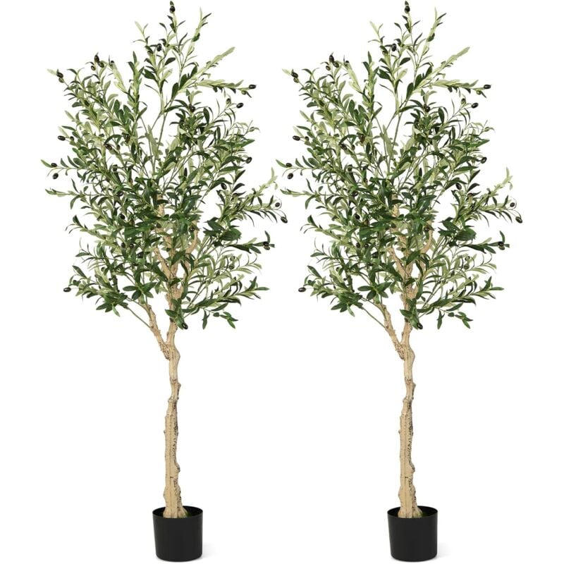 Goplus - Lot de 2 182 cm Oliviers Artificiels, Fausse Olivier Réaliste, Arbre Artificiel Intérieur et Exterieur, Plante Verte avec Fruits d'olive