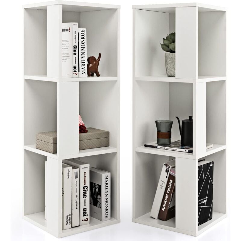 GOPLUS Lot de 2 Bibliothèques Autoportantes à 3 Niveaux, Compartiments Ouverts&Dispositif Anti-basculement, 33X33X100 CM (Blanc)