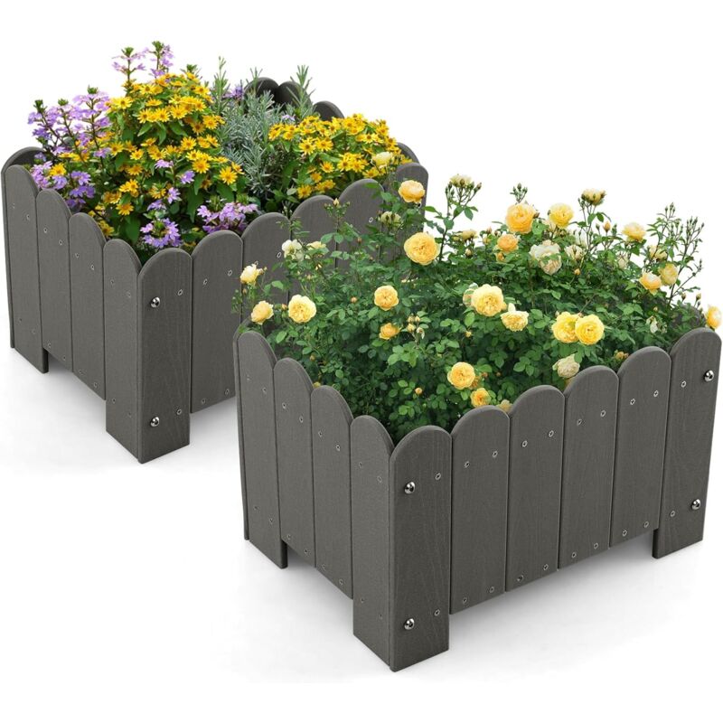 GOPLUS Lot de 2 Carrée Potager en HDPE, Jardinière Extérieur Imtempérable,Trous de Drainage pour Fleur, Herbes, 45x32x30cm, Gris