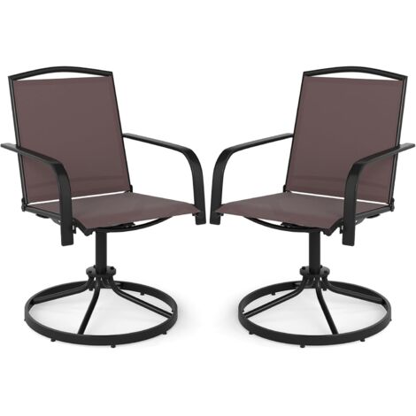 GOPLUS Lot de 2 Chaise de Jardin Exterieur Pivotante à 360°, 66 x 55 x 92 CM, Fauteuil de Jardin avec Accoudoirs et Cadre en Métal, Dossier et Assise en Filet, Idéal pour Cour, Piscine, Charge 150 KG