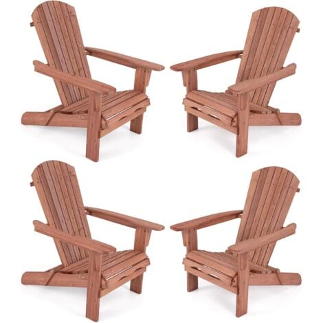 GOPLUS Chaise Adirondack, Chaise d'Extérieur Pliable avec Cadre en Bois Massif, Dossier Incurvé et Accoudoirs Larges, Capacité 180 Kg, pour Terrasse, Jardin, Bord de Piscine