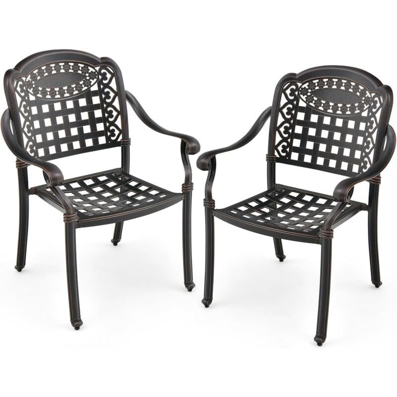 Lot de 2 Chaises de Jardin en Aluminium Moulé Charge 165KG-Empilables avec Accoudoirs-Patins Réglables Bronze - Goplus