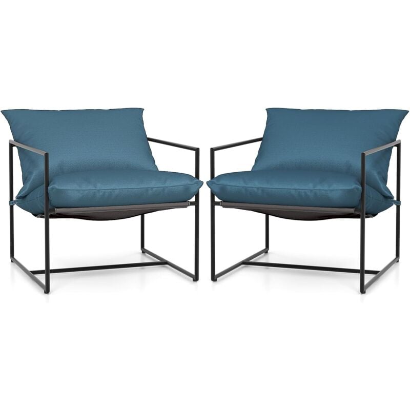 Goplus - Lot de 2 Chaises de Jardin 71x71x61 cm Charge 150KG-Style Moderne avec Cadre en Métal et Coussins en Eponge Amovibles Bleu