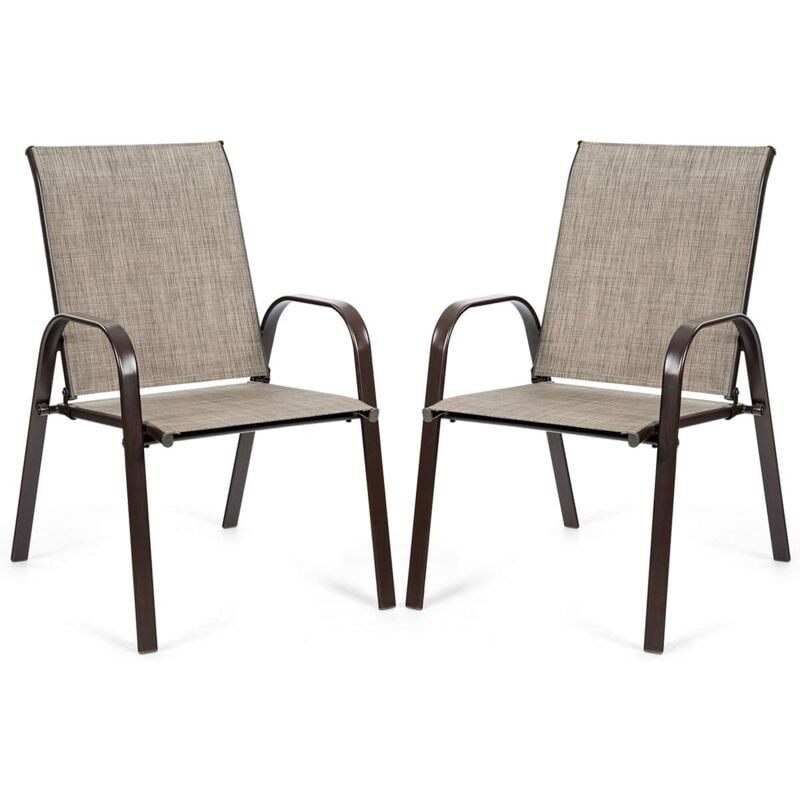 Lot de 2 Chaises de Jardin Pliantes, 2 Chaises de Terrasse en Métal avec Accoudoirs et Dossier Haut, Tissu Respirant, Fauteuil Confortable pour