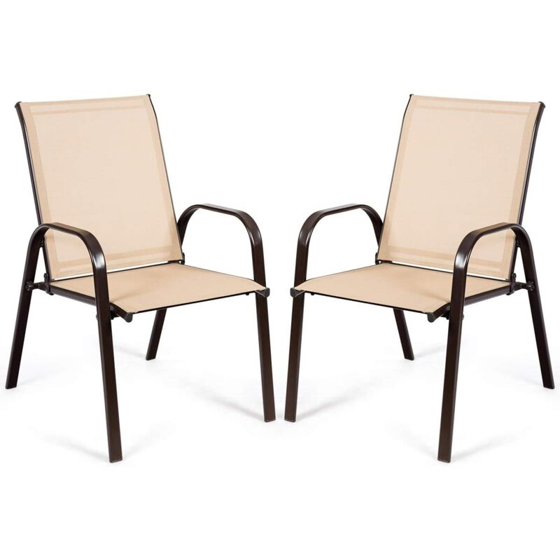 Lot de 2 Chaises de Jardin Pliantes, 2 Chaises de Terrasse en Métal avec Accoudoirs et Dossier Haut, Tissu Respirant, Fauteuil Confortable pour