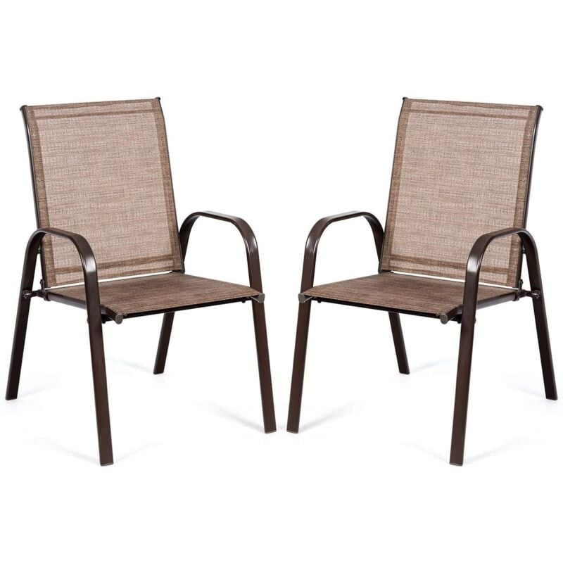 Lot de 2 Chaises de Jardin Pliantes, 2 Chaises de Terrasse en Métal avec Accoudoirs et Dossier Haut, Tissu Respirant, Fauteuil Confortable pour