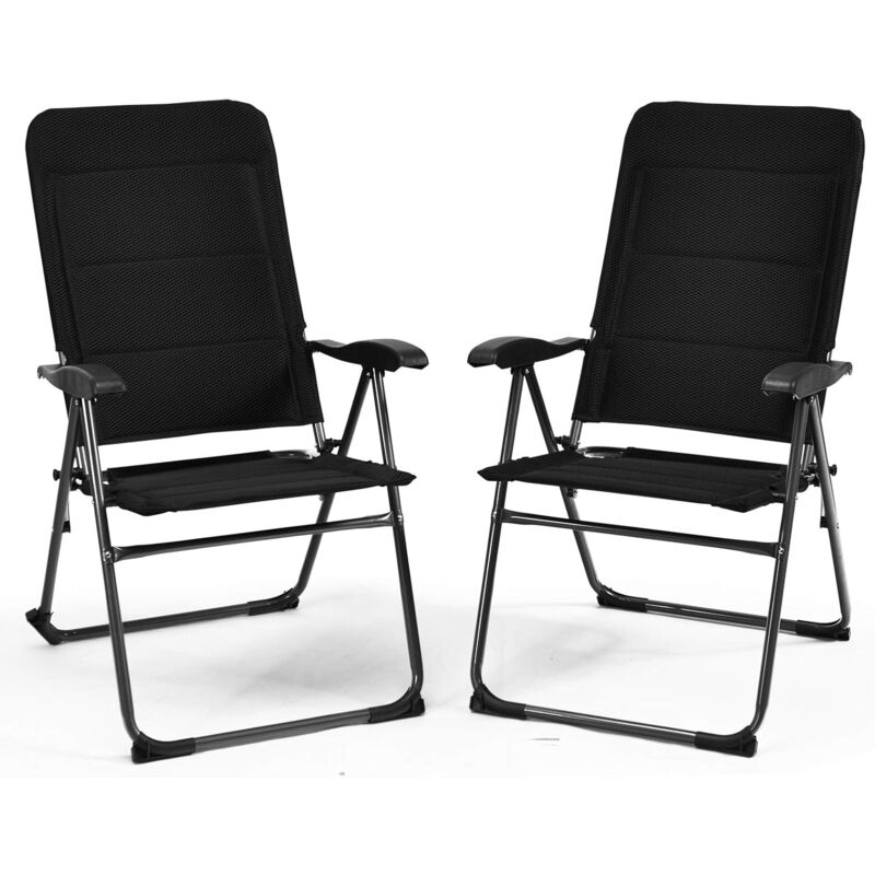 Produit shopeco.fr : Goplus - Lot de 2 Chaises de Jardin Pliantes, Chaises Pliantes avec 7 Positions de Dossier Réglables, Accoudoir, Ensembles de Bistrot Rembourrés pour