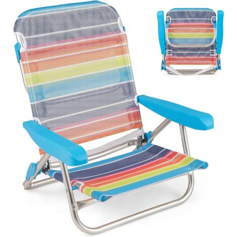 GOPLUS Lot de 2 Chaises de Plage, Chaise Camping Pliante avec Dossier Réglable 5 Positions, Ultra Leger,Sangle Transport, Cadre en Alu., Charge 150 kg, pour Pêche, Pique-Nique