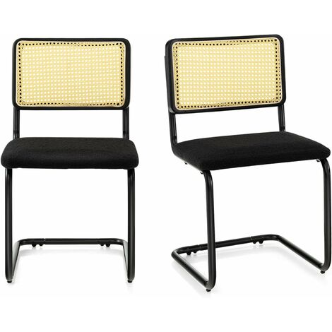 GOPLUS Lot de 2 Chaises de Salle à Manger, Conception en Porte-à-Faux, Dossier en Rotin, Pieds en Métal, Style Moderne, Charge 150 KG, pour Cuisine, Salon, Restaurant