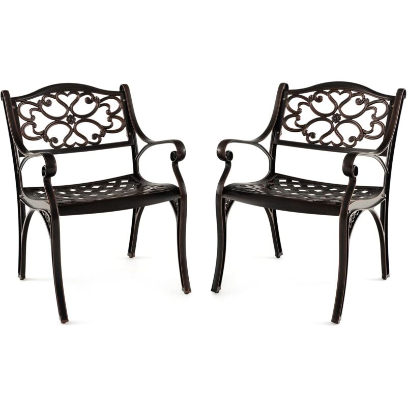 Lot de 2 Chaises d'Extérieur en Fonte d'Aluminium, Sièges Incurvés, Chaise de Terrasse pour Jardin,Charge 150KG, pour Terrasse, Jardin (Bronze,2