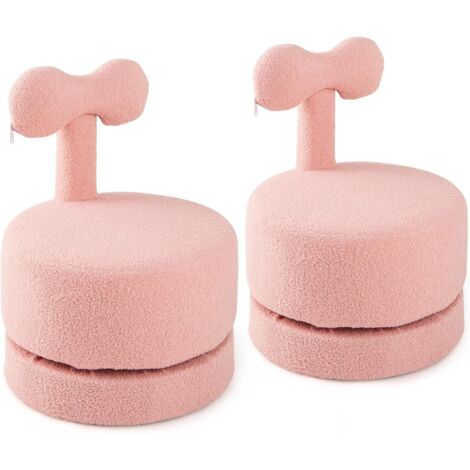 GOPLUS Lot de 2 Chaises Enfant en Velours, Rembourrage en Mousse, Pouf Pivotant à 360° avec Dossier Ergonomique, Tabouret Enfant pour Salon, Chambre, 43x43x57cm, Rose